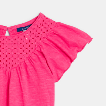 Girls' yellow broderie anglaise short-sleeve T-shirt