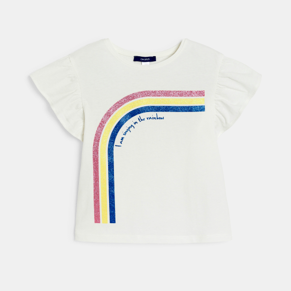 Girl's white short-sleeve  rainbow T-shirt