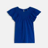 Girls' blue broderie anglaise short-sleeve T-shirt