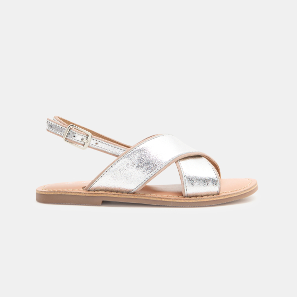 Girl's grey shiny strappy sandal