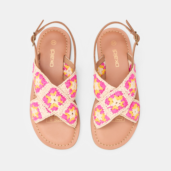 Girl's pink crochet strappy sandal
