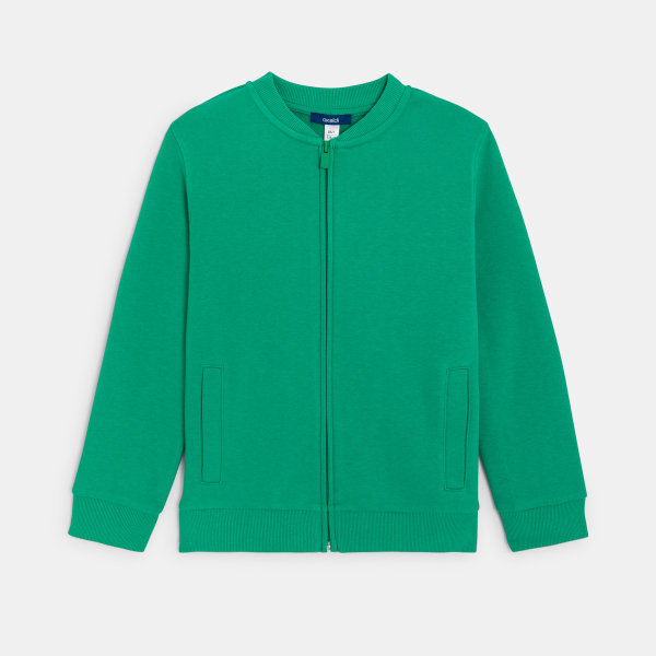 Boy's soft plain green fleece baseball sweatshirt