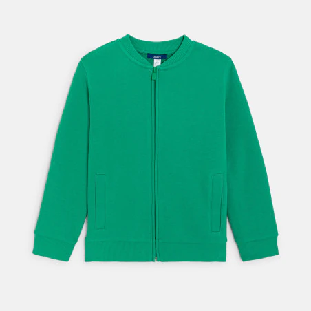 Boy's soft plain green fleece baseball sweatshirt