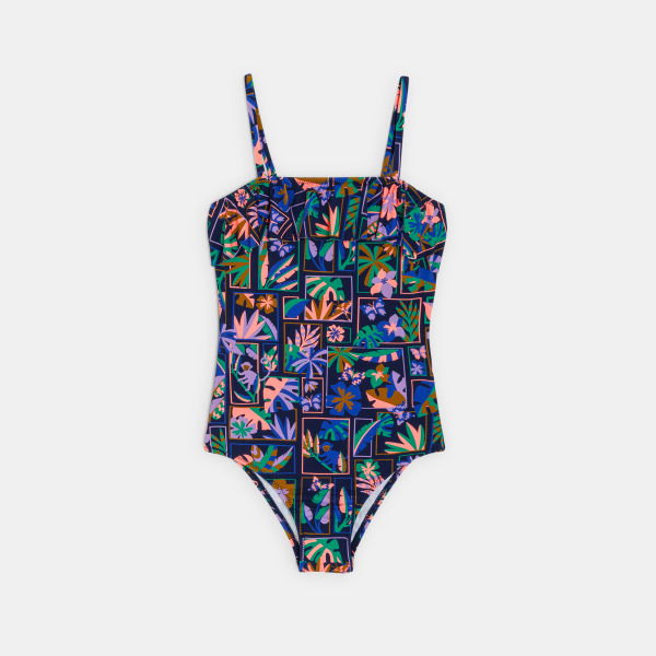 Girl's black printed swimming costume