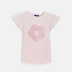 Girl's pastel pink sequinned short-sleeve T-shirt