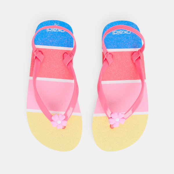 Girl's multicoloured striped floral flip-flops