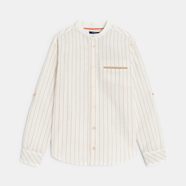 Chemise col Mao rayée blanc Garçon