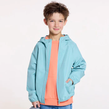 Boy's green waterproof windcheater jacket.
