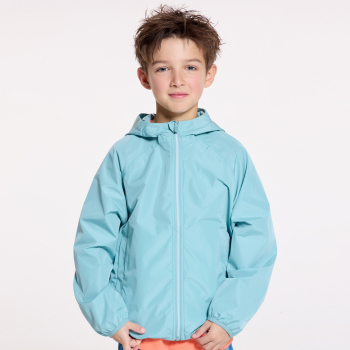 Boy's green waterproof windcheater jacket.