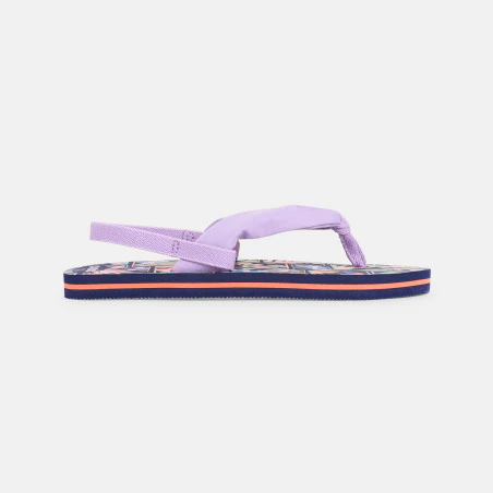 Flower flip-flops with multicoloured fabric strap for girls