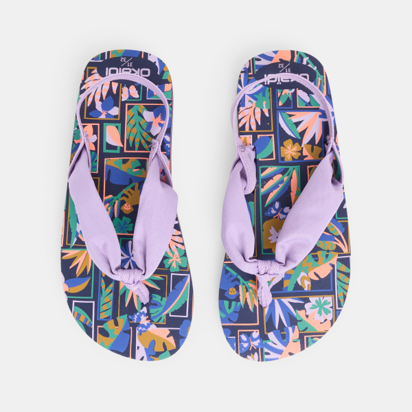 Tongs à fleurs bride tissu multicolores fille