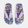 Flower flip-flops with multicoloured fabric strap for girls