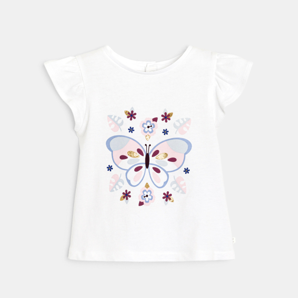 Baby girl's white butterfly print T-shirt