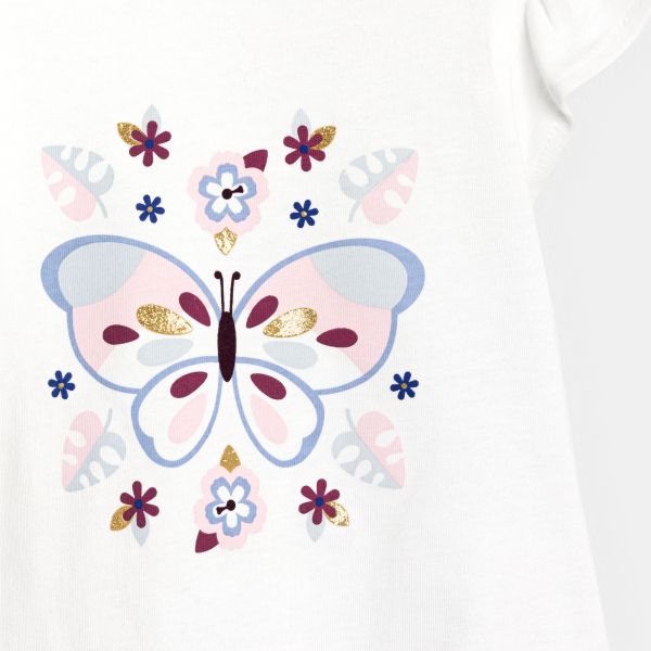 Baby girl's white butterfly print T-shirt