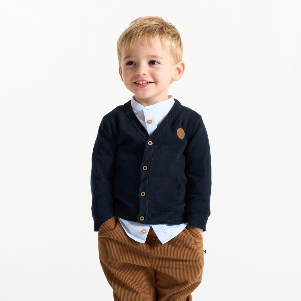 Baby boy's blue knitted cardigan