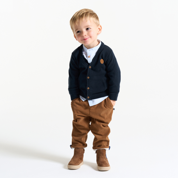 Baby boy's blue knitted cardigan