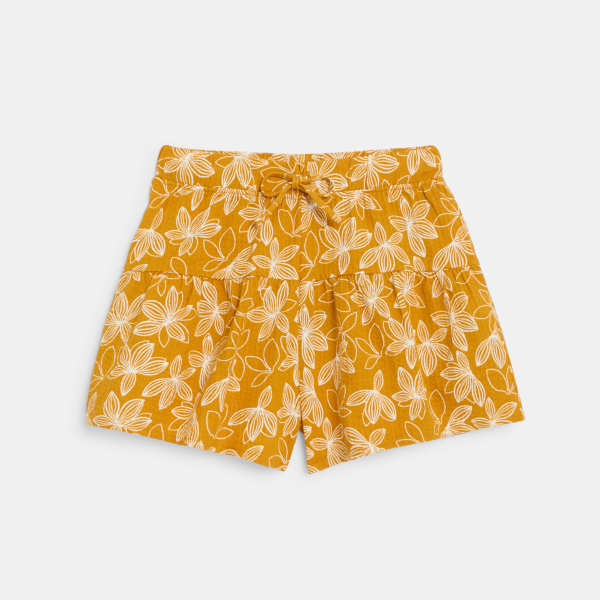 Girl's curry yellow printed flared shorts