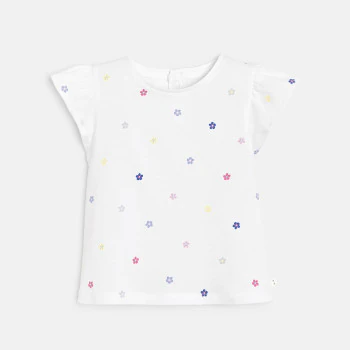 T-shirt impression fleurs blanc bébé fille