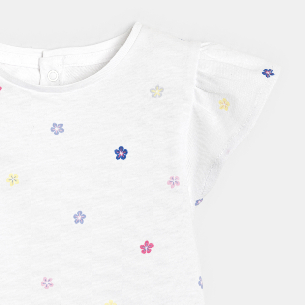 T-shirt impression fleurs blanc bébé fille