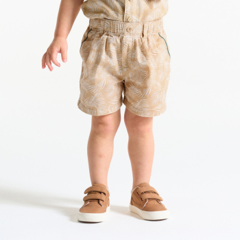 Baby boy's beige printed patterned cotton Bermuda shorts