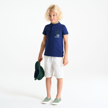 Boy's navy blue short-sleeve palm tree polo shirt