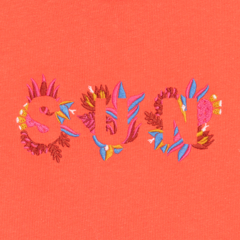 Girl's orange short-sleeve embroidered T-shirt