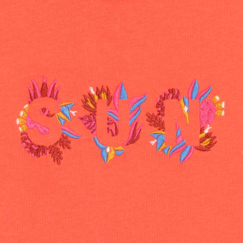 Girl's orange short-sleeve embroidered T-shirt