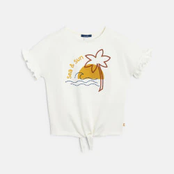 Girl's white short-sleeve embroidered T-shirt
