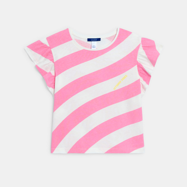 Girl's pink striped short-sleeve T-shirt