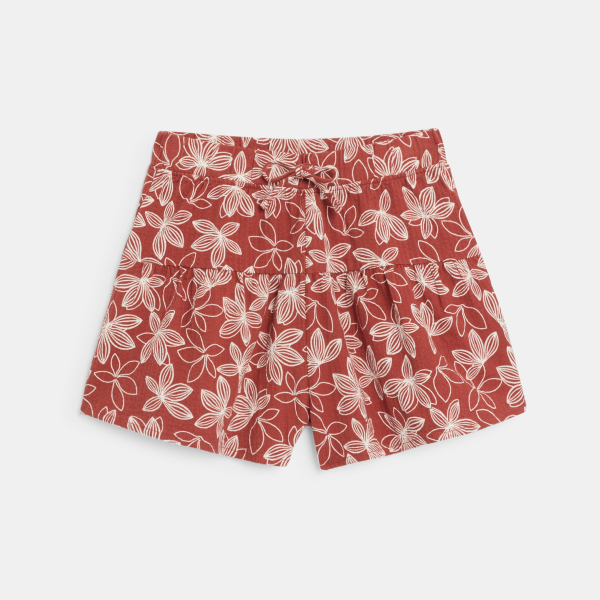 Girl's sienna brown printed flared shorts