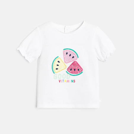 T-shirt sequins blanc bébé fille