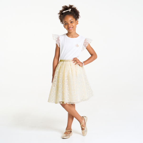 Jupe évasée brodée blanc Fille