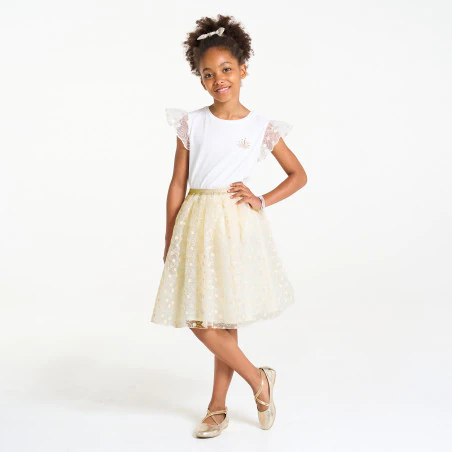 Jupe évasée brodée blanc Fille