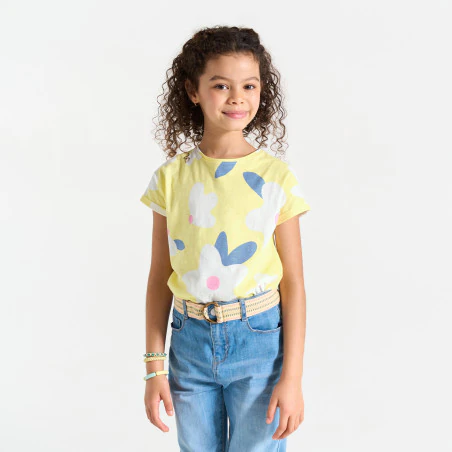 T-shirt manches courtes imprimé jaune Fille