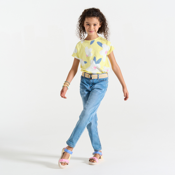Girl's yellow printed short-sleeve T-shirt