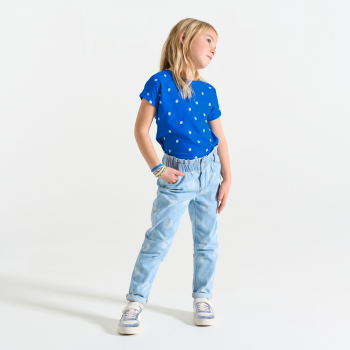 Girl's blue short-sleeve strawberry motif T-shirt