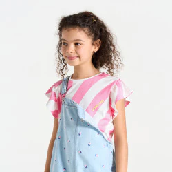 T-shirt rayé manches courtes rose Fille