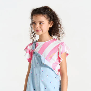 Girl's pink striped short-sleeve T-shirt
