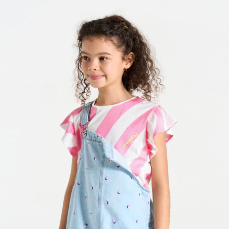 Girl's pink striped short-sleeve T-shirt
