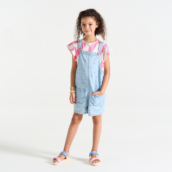 Girl's pink striped short-sleeve T-shirt