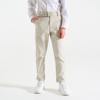 Pantalon chino slim + ceinture écru Garçon