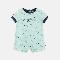 Baby boy's blue whale romper suit