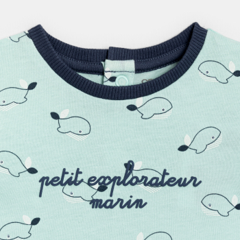 Baby boy's blue whale romper suit