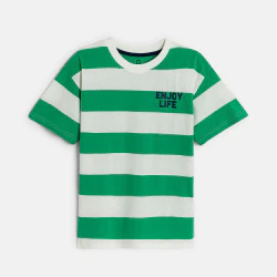 Boy's green striped short-sleeve T-shirt