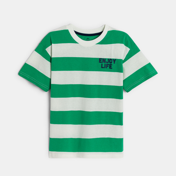 Boy's green striped short-sleeve T-shirt
