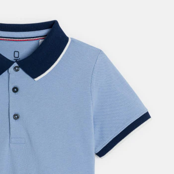 Boy's sky blue jersey piqué polo shirt with short sleeves