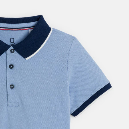 Boy's sky blue jersey piqué polo shirt with short sleeves