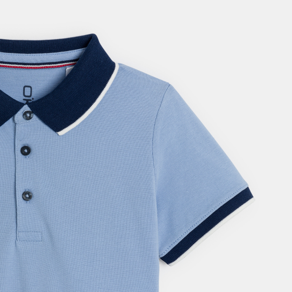 Polo manches courtes en jersey piqué bleu ciel Garçon