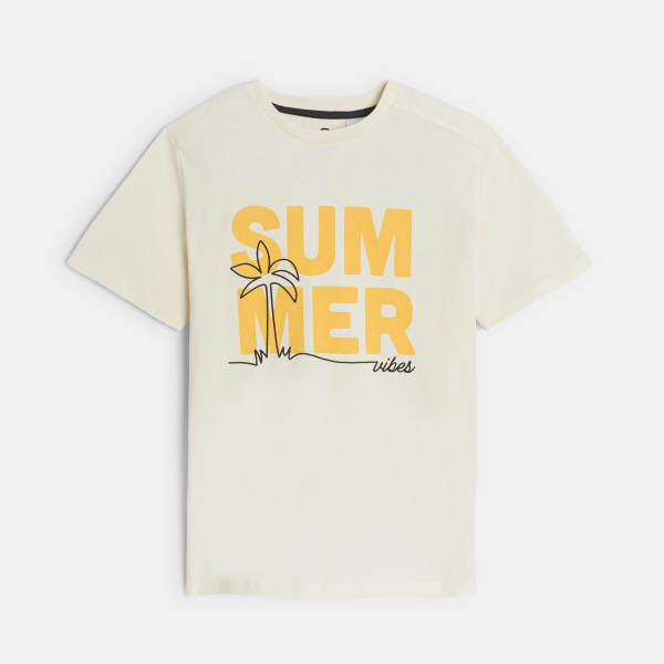 Boy's beige short-sleeve slogan T-shirt