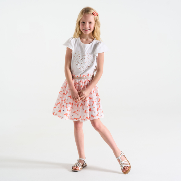 T-shirt manches papillon motif cœur blanc Fille